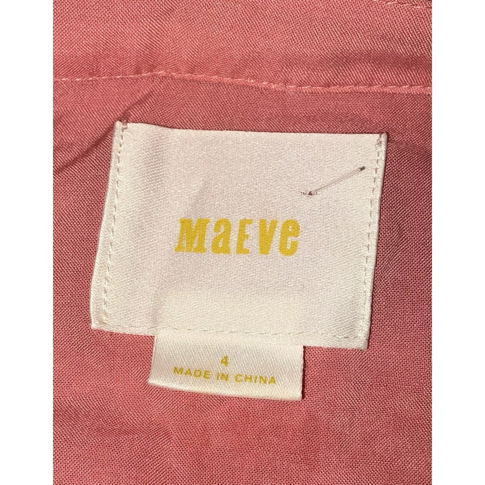 Maeve Anthropologie Coral Pink Rayon Peplum Blouse Long Sleeve Split Neck Size 4 - Picture 2 of 5
